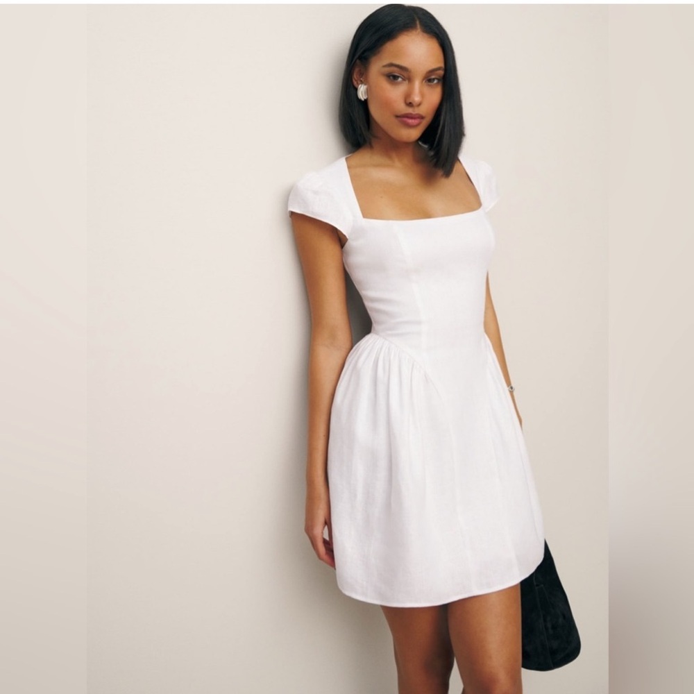 New REFORMATION Oaklyn Linen Dress In White Size 12